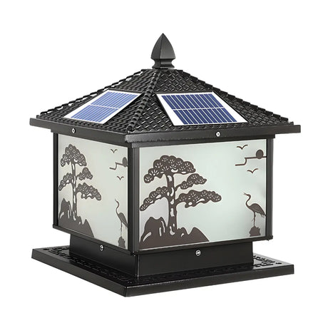 Vintage Solar LED Lantern Bronze Post Outdoor Lamp Image - 2