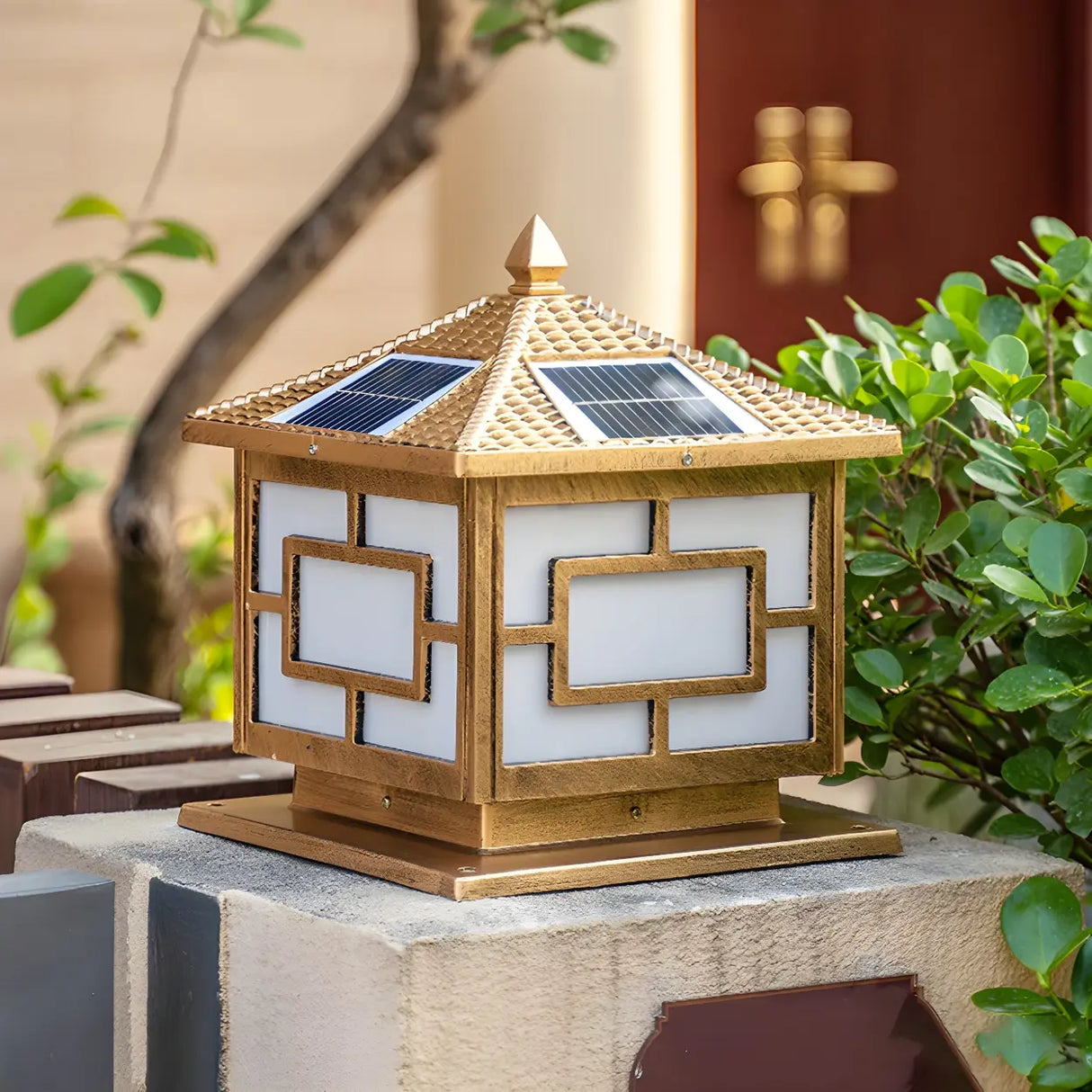 Vintage Solar-Powered Lantern Metal Outdoor Table Lamp Image - 11