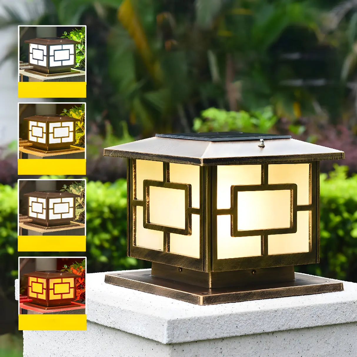 Vintage Solar-Powered Lantern Metal Outdoor Table Lamp Image - 12