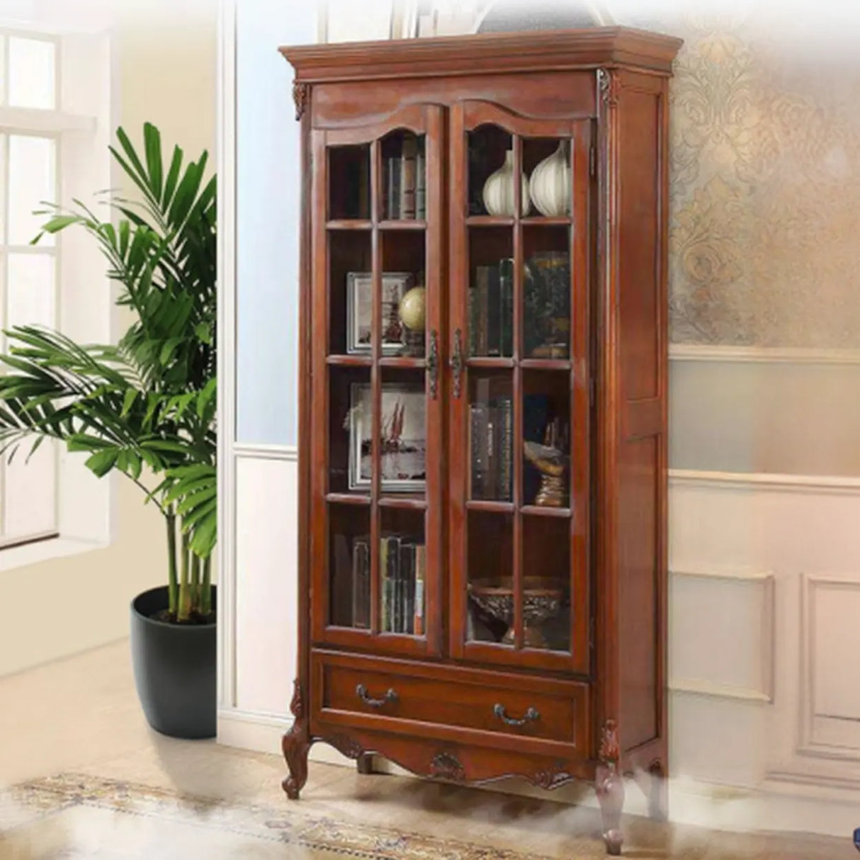 Vintage Solid Wood 2-Door Cabinet Organizer Bookcase Image - 4