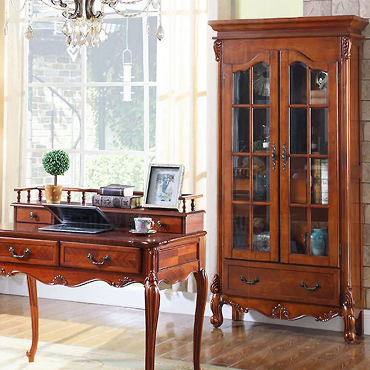 Vintage Solid Wood 2-Door Cabinet Organizer Bookcase Image - 5