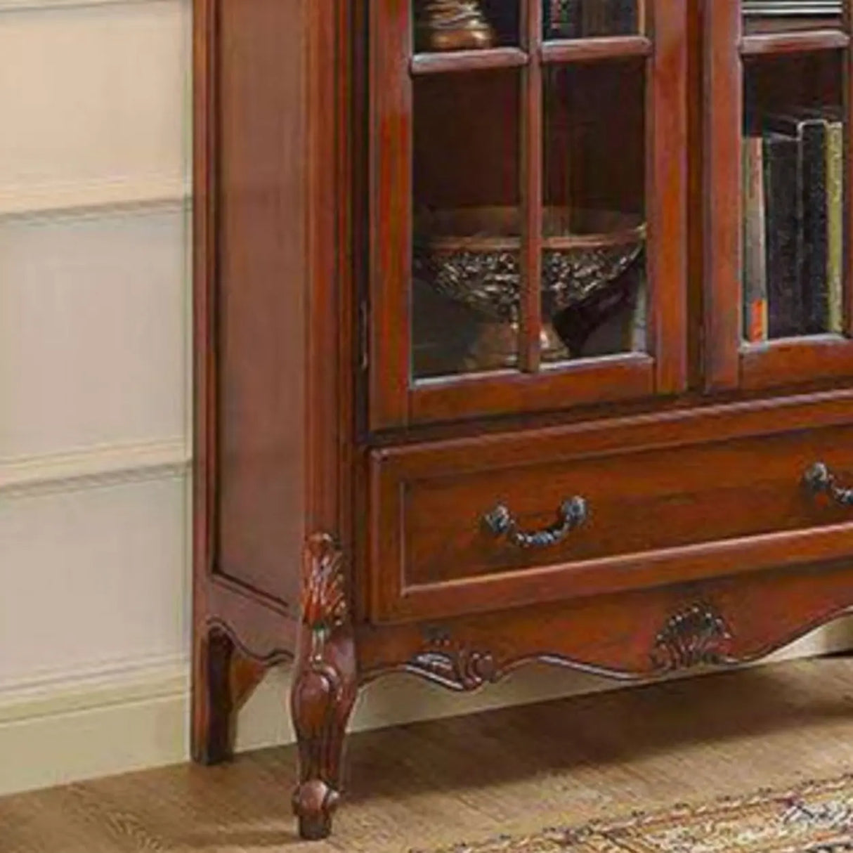 Vintage Solid Wood 2-Door Cabinet Organizer Bookcase Image - 7