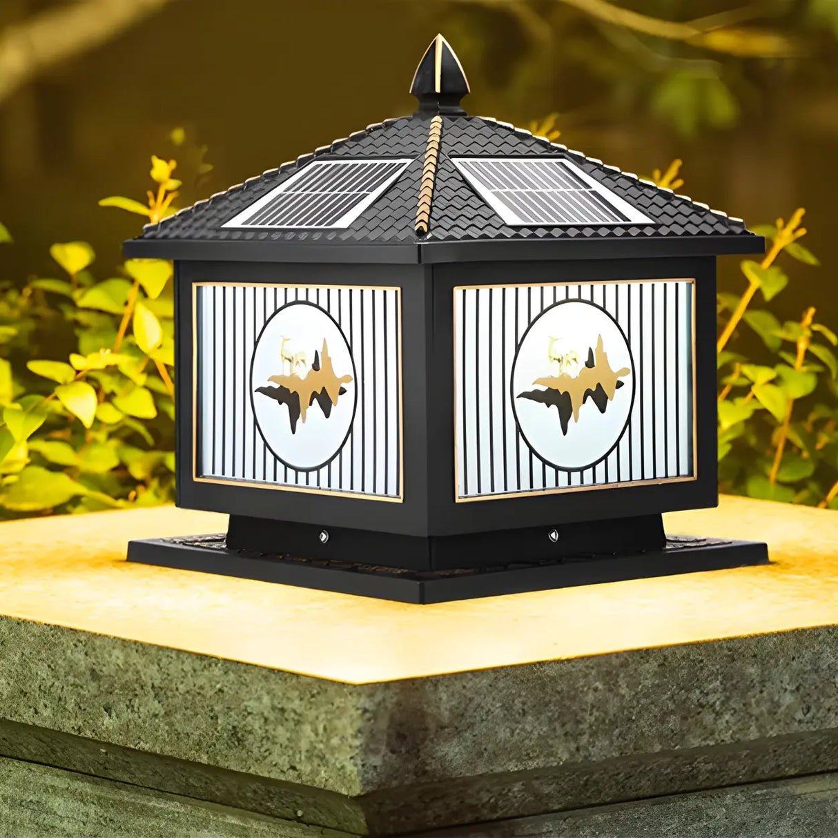 Vintage Square Chic Pattern Metal Solar Outdoor Lamp Image - 1