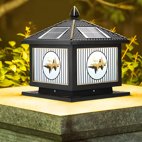 Vintage Square Chic Pattern Metal Solar Outdoor Lamp Image - 1