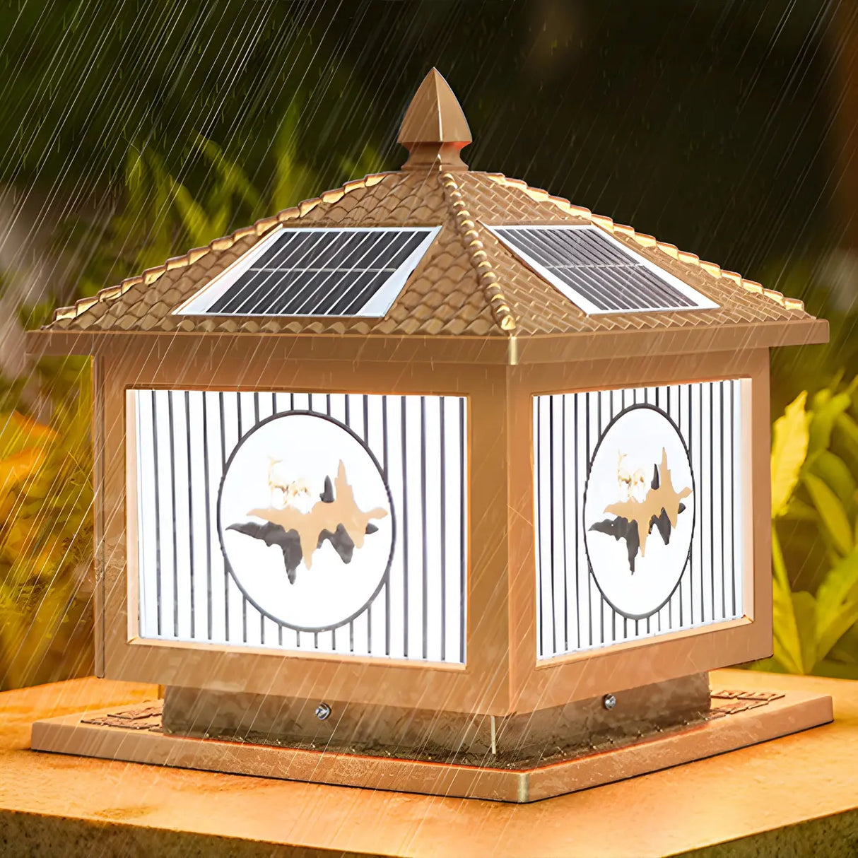 Vintage Square Chic Pattern Metal Solar Outdoor Lamp Image - 15