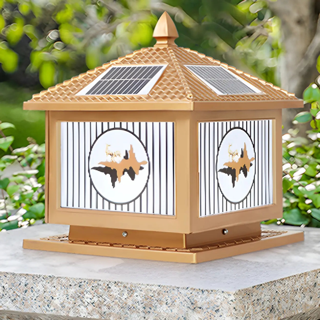 Vintage Square Chic Pattern Metal Solar Outdoor Lamp Image - 16