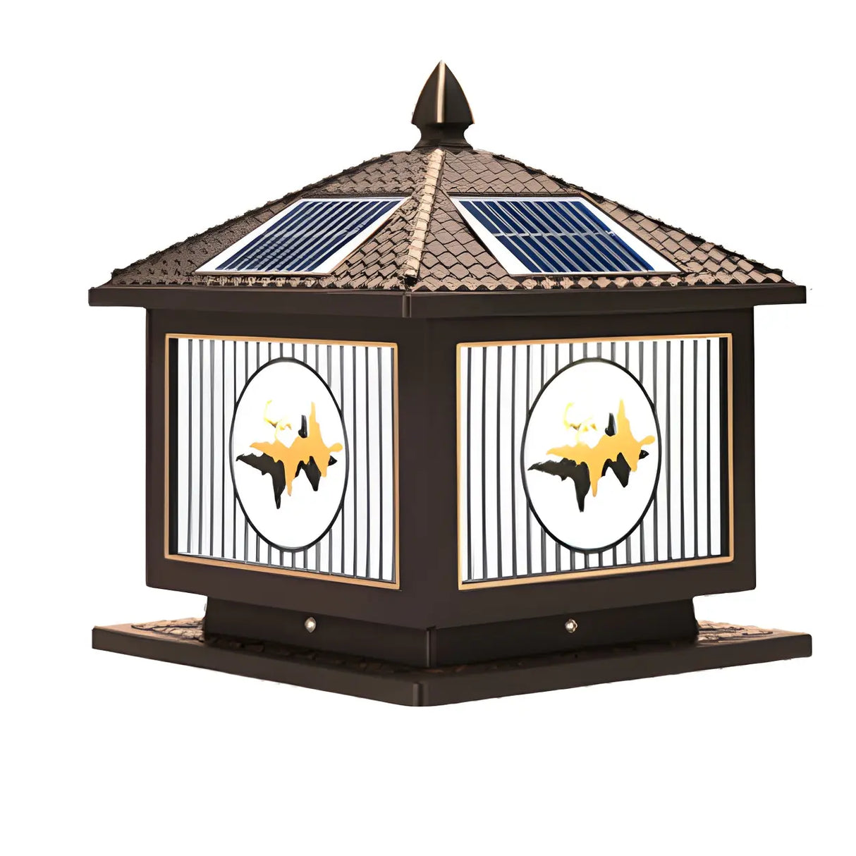 Vintage Square Chic Pattern Metal Solar Outdoor Lamp Image - 2