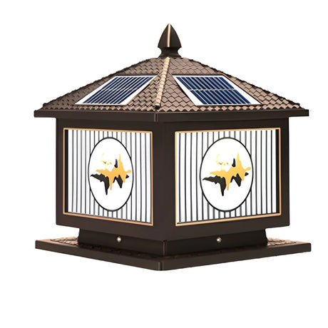 Vintage Square Chic Pattern Metal Solar Outdoor Lamp Image - 2