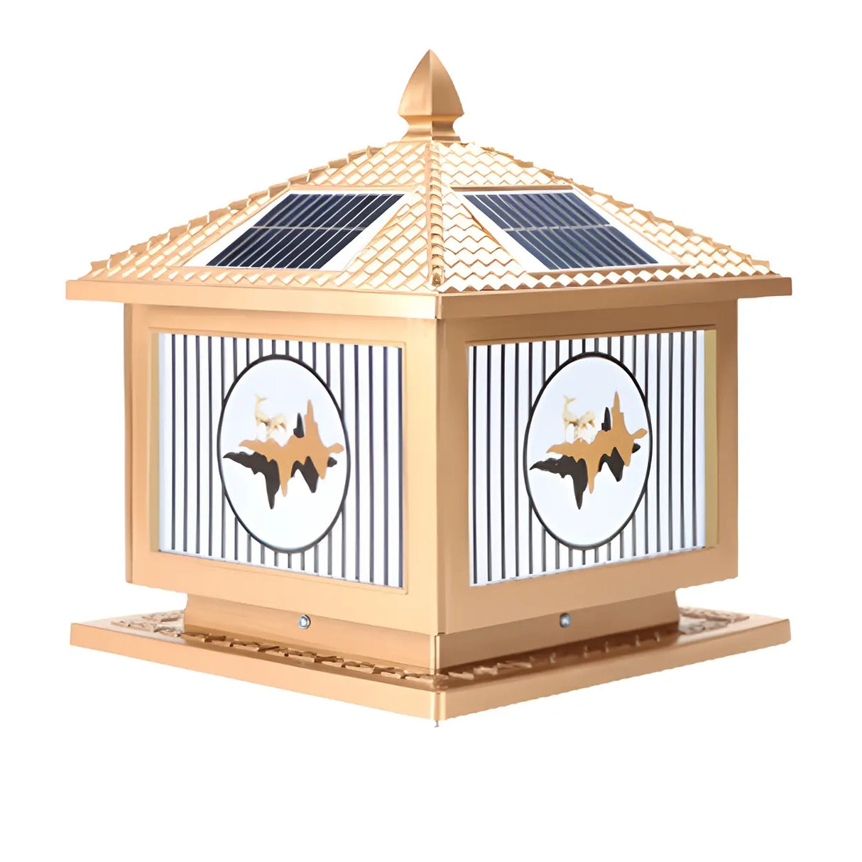 Vintage Square Chic Pattern Metal Solar Outdoor Lamp Image - 3