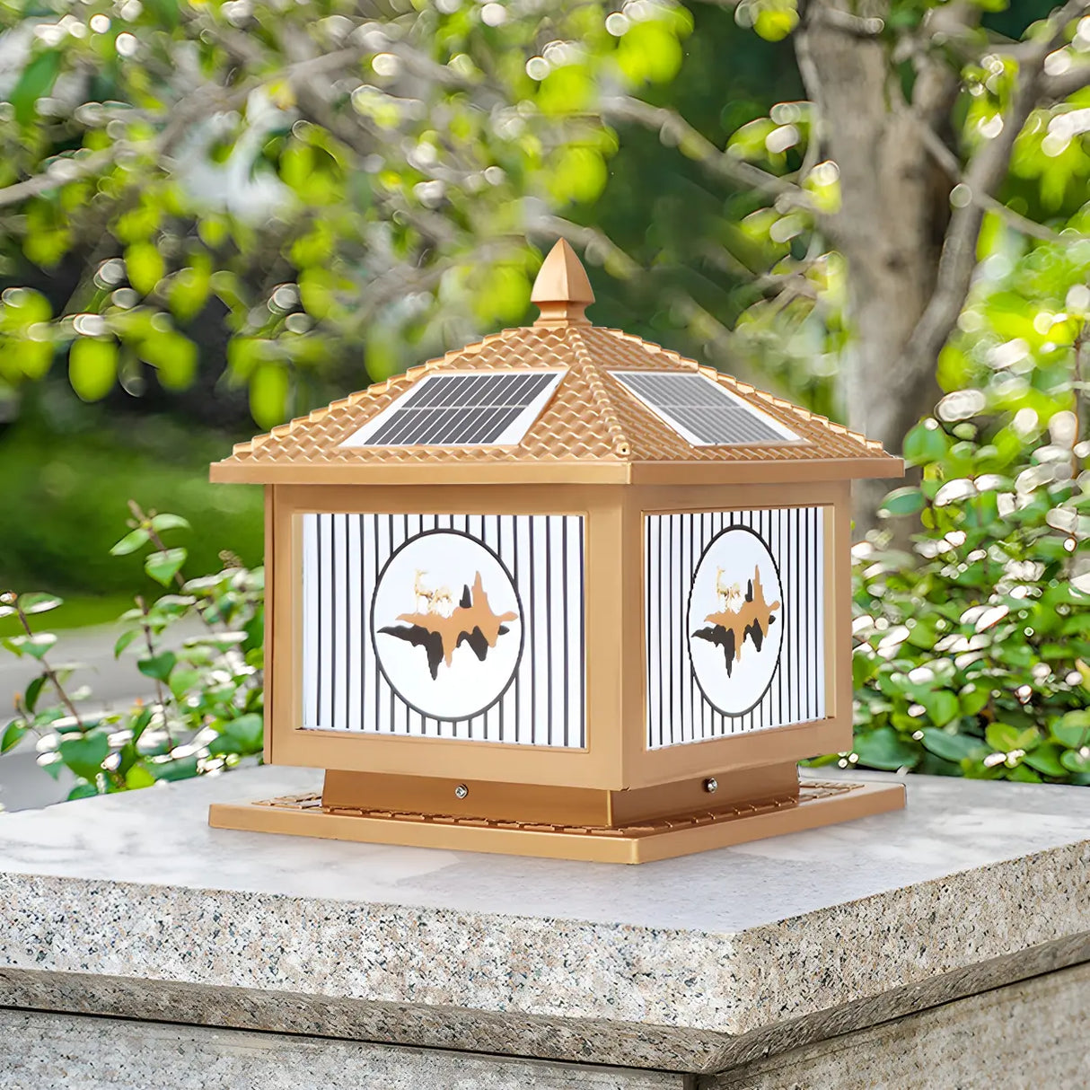Vintage Square Chic Pattern Metal Solar Outdoor Lamp Image - 4