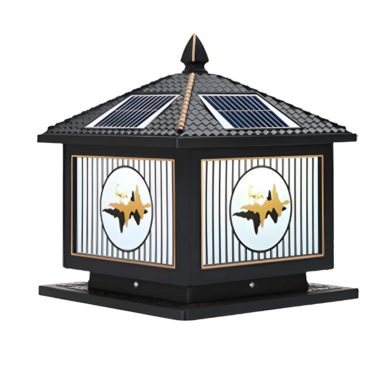 Vintage Square Chic Pattern Metal Solar Outdoor Lamp Image - 7
