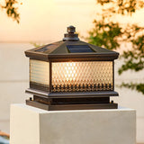 Vintage Square Glass Outdoor Metal Lantern Pillar Light Image - 2