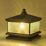 Vintage Square Glass Solar Lantern Bronze Outdoor Lamp Image - 2