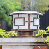 Vintage Square Metal Bronze Post Outdoor Table Lamp Image - 1