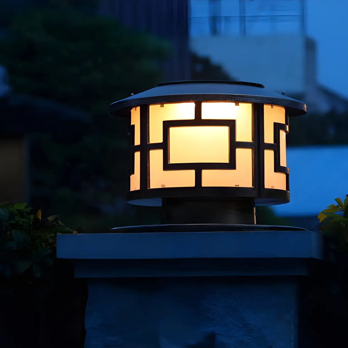 Vintage Square Metal Bronze Post Outdoor Table Lamp Image - 10