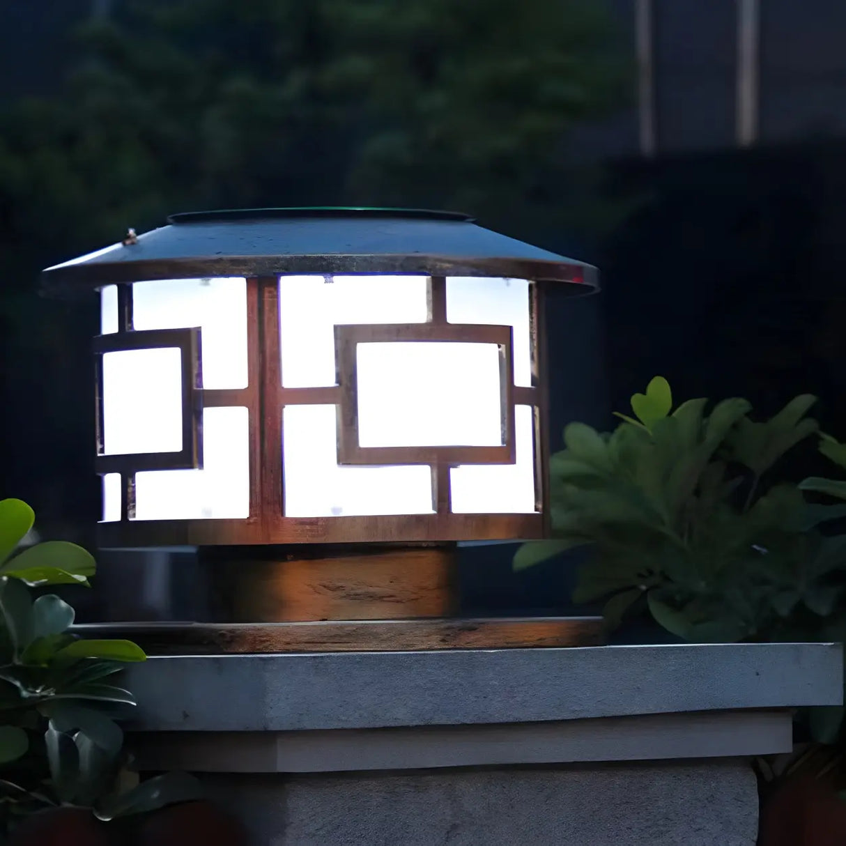 Vintage Square Metal Bronze Post Outdoor Table Lamp Image - 11