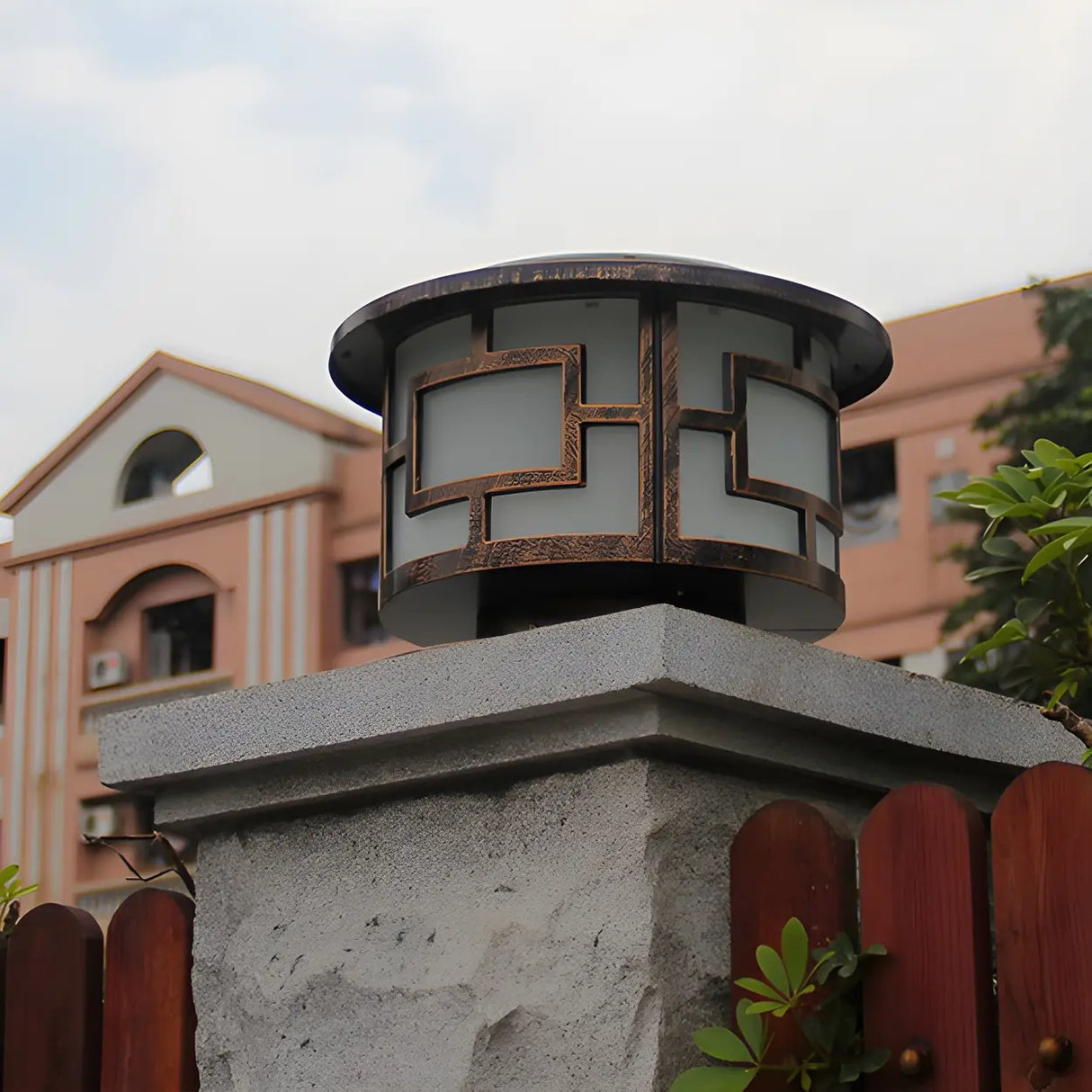 Vintage Square Metal Bronze Post Outdoor Table Lamp Image - 12