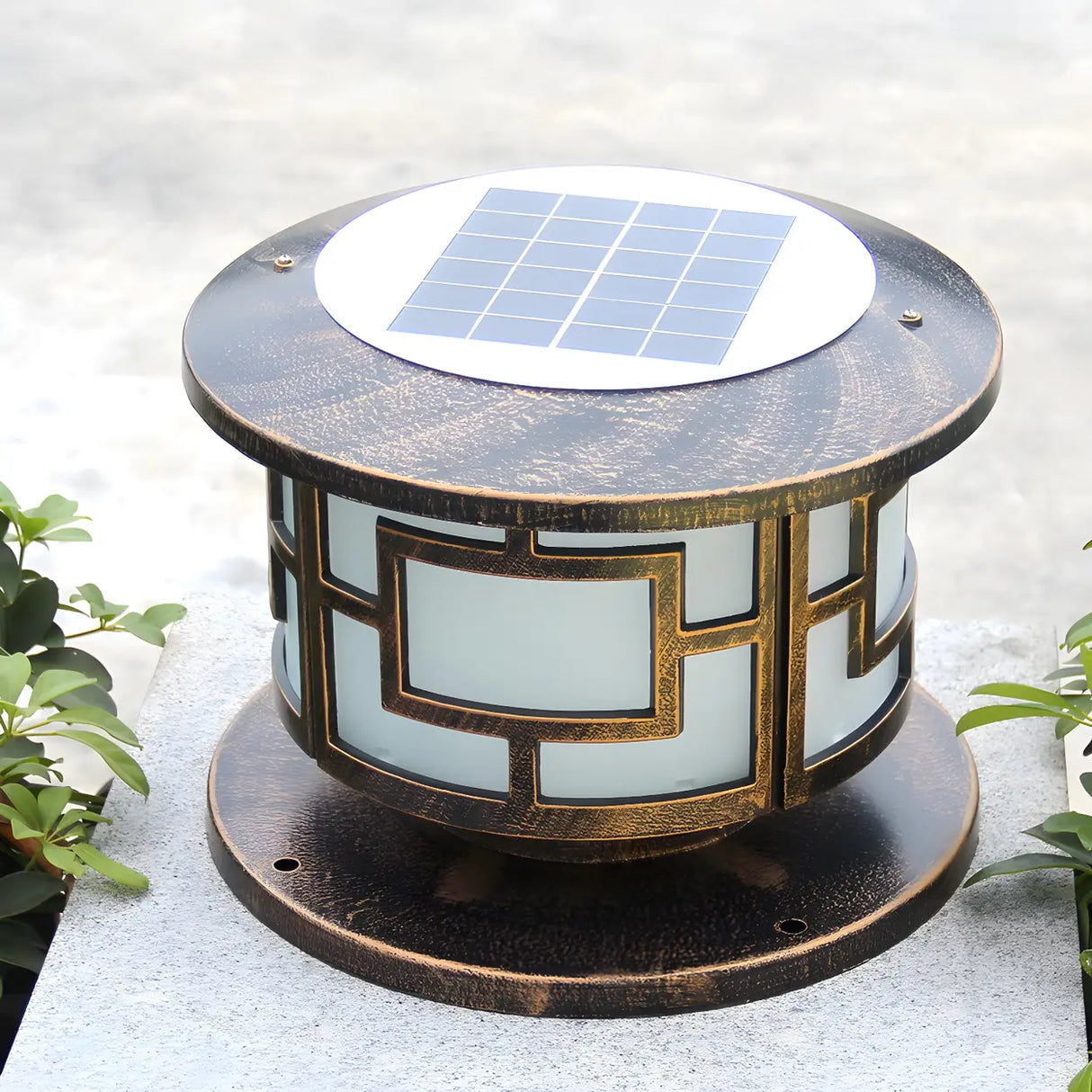 Vintage Square Metal Bronze Post Outdoor Table Lamp Image - 3