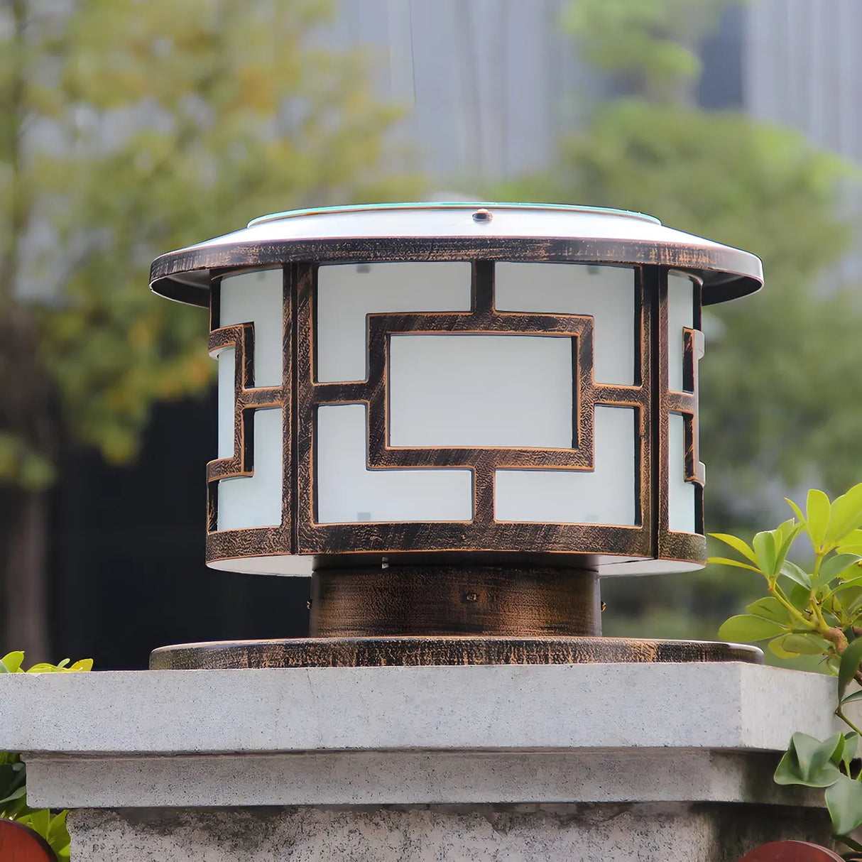Vintage Square Metal Bronze Post Outdoor Table Lamp Image - 4