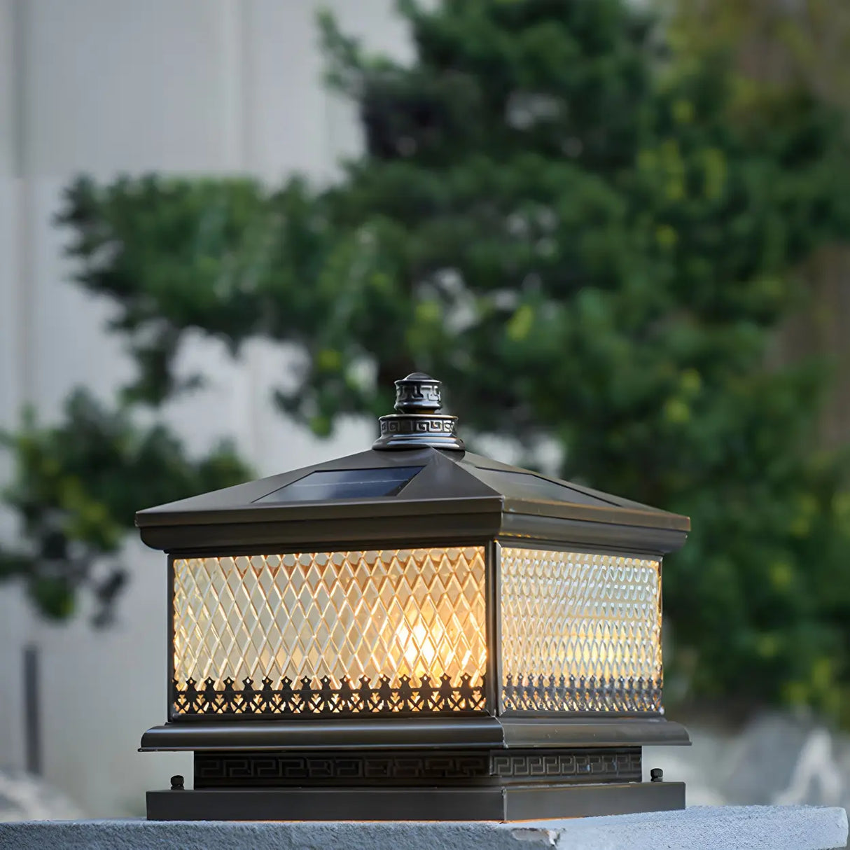 Vintage Square Metal Outdoor Post Table Lamp Bronze Image - 1