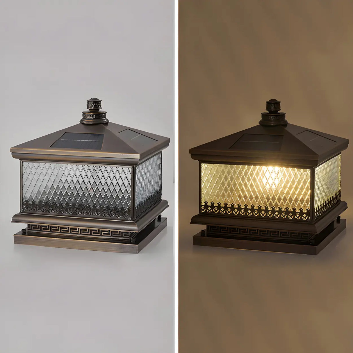 Vintage Square Metal Outdoor Post Table Lamp Bronze Image - 8