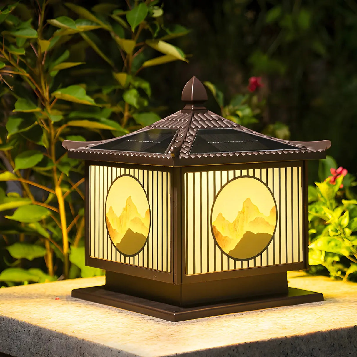 Vintage Square Metal Solar Garden Outdoor Lamp Bronze Image - 1