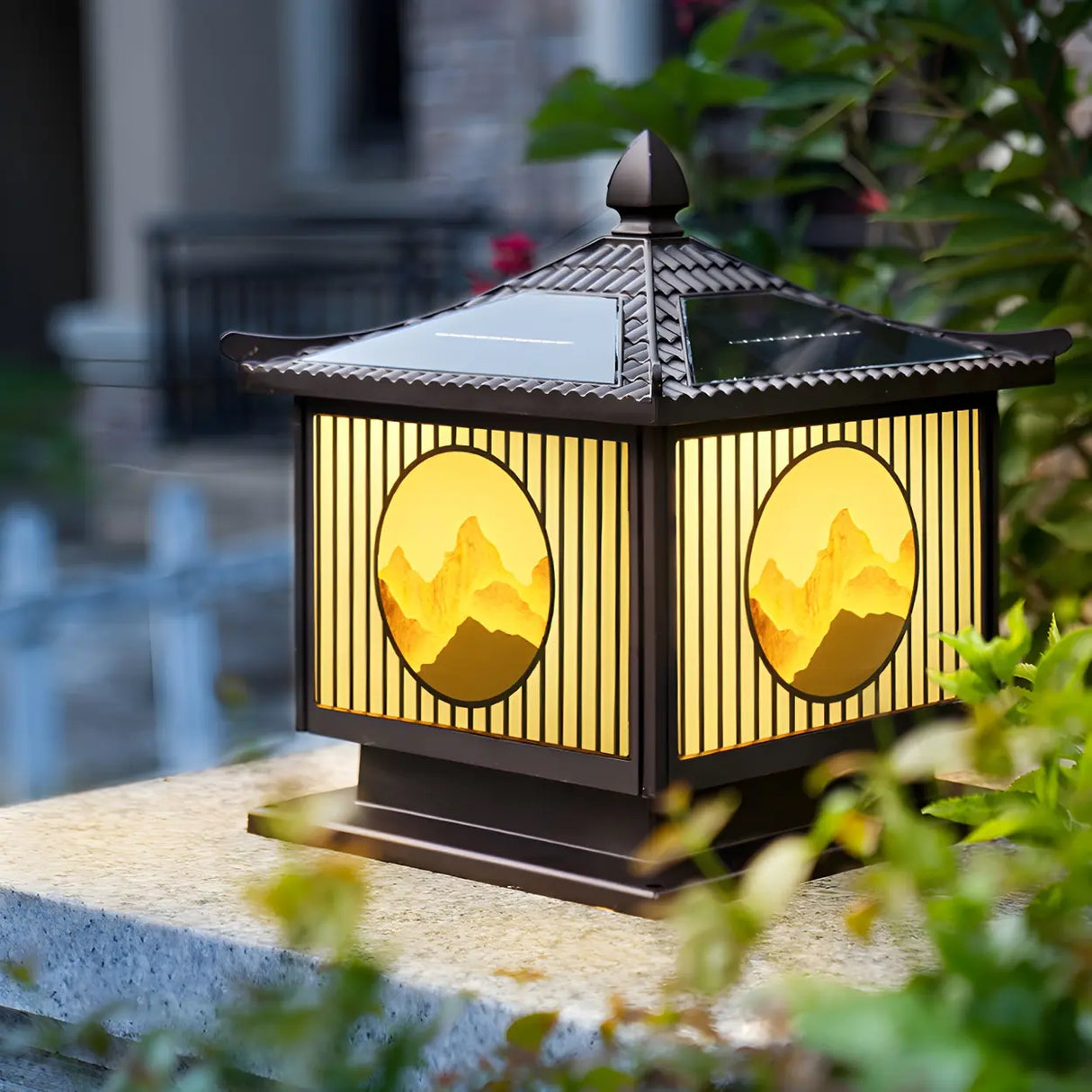 Vintage Square Metal Solar Garden Outdoor Lamp Bronze Image - 10