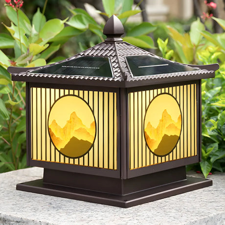 Vintage Square Metal Solar Garden Outdoor Lamp Bronze Image - 2