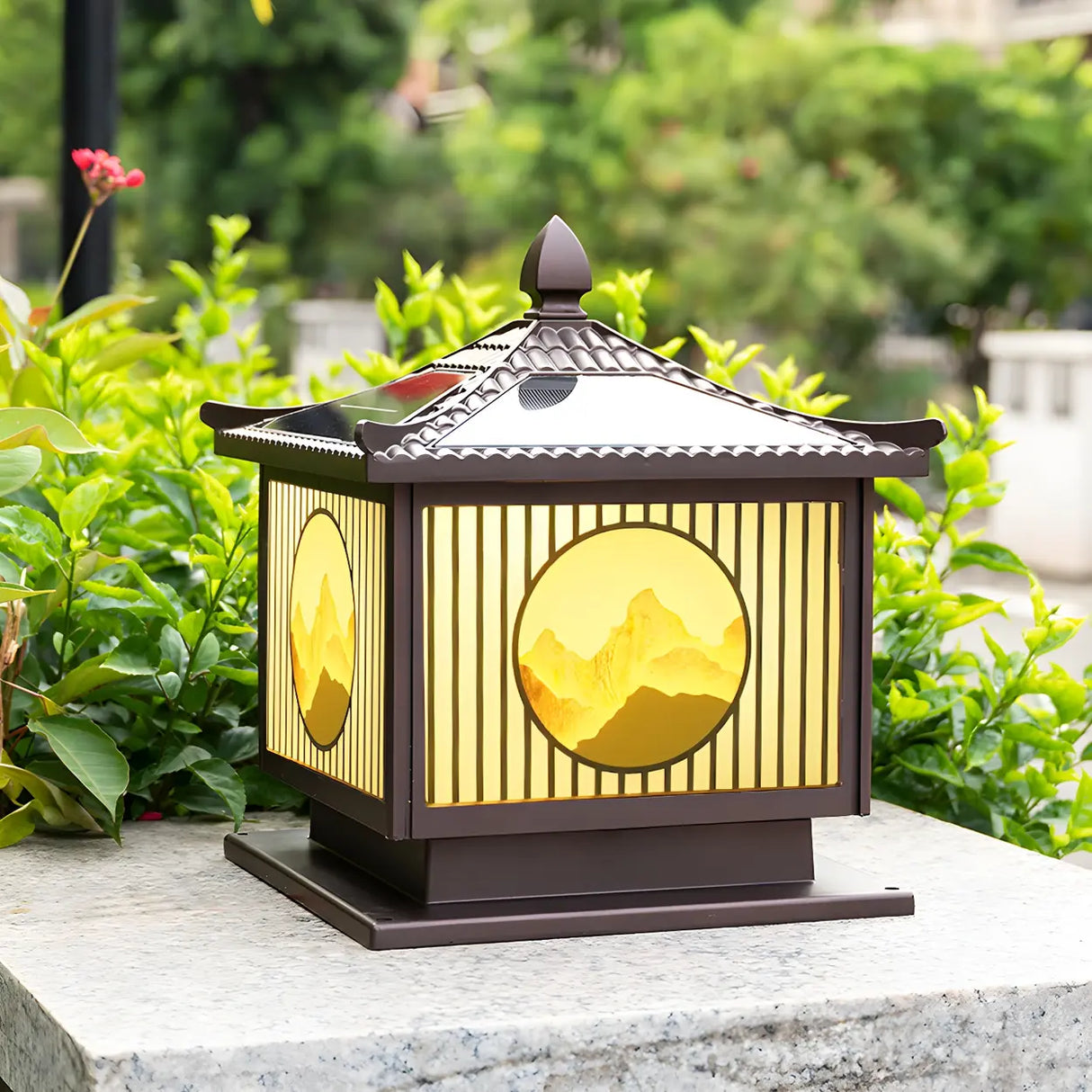 Vintage Square Metal Solar Garden Outdoor Lamp Bronze Image - 4