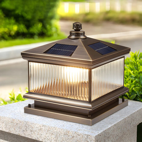 Vintage Square Metal Solar Outdoor Glass Post Light Image - 1