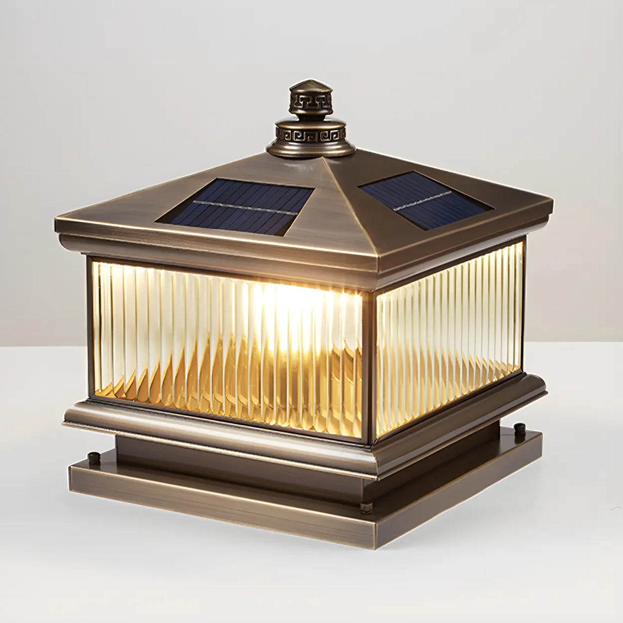Vintage Square Metal Solar Outdoor Glass Post Light Image - 10