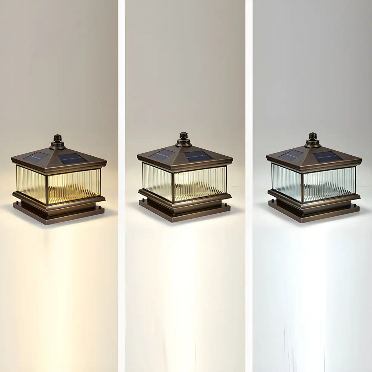 Vintage Square Metal Solar Outdoor Glass Post Light Image - 12