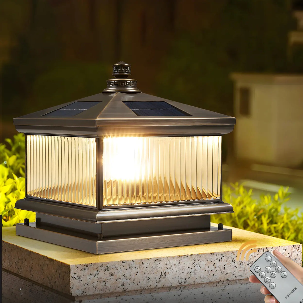 Vintage Square Metal Solar Outdoor Glass Post Light Image - 17