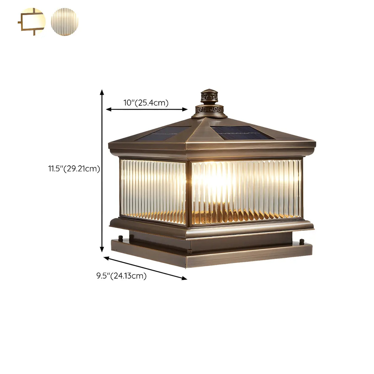 Vintage Square Metal Solar Outdoor Glass Post Light 