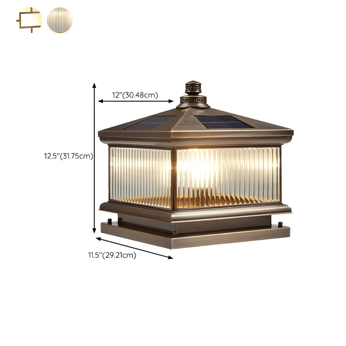Vintage Square Metal Solar Outdoor Glass Post Light Image - 19