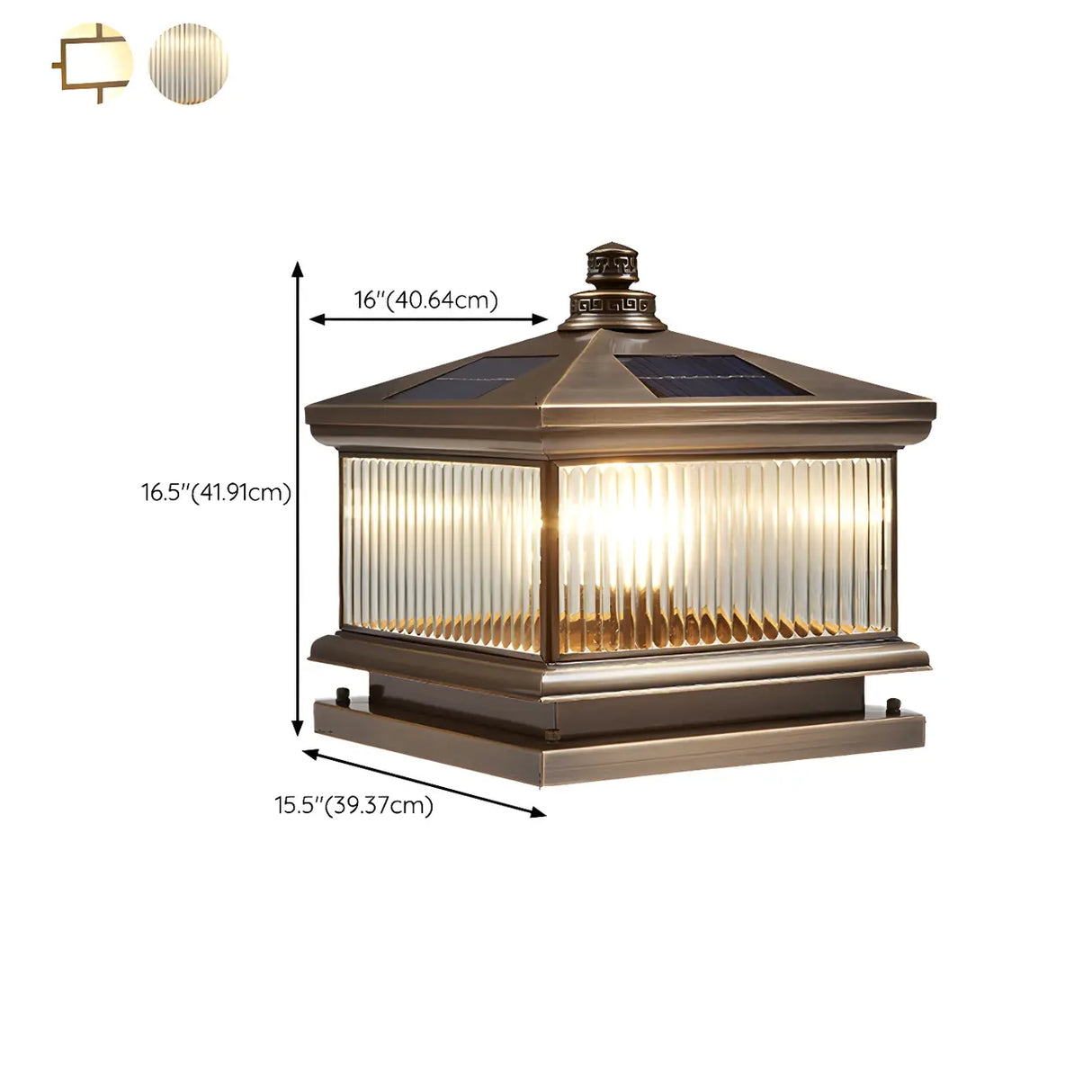 Vintage Square Metal Solar Outdoor Glass Post Light Image - 20