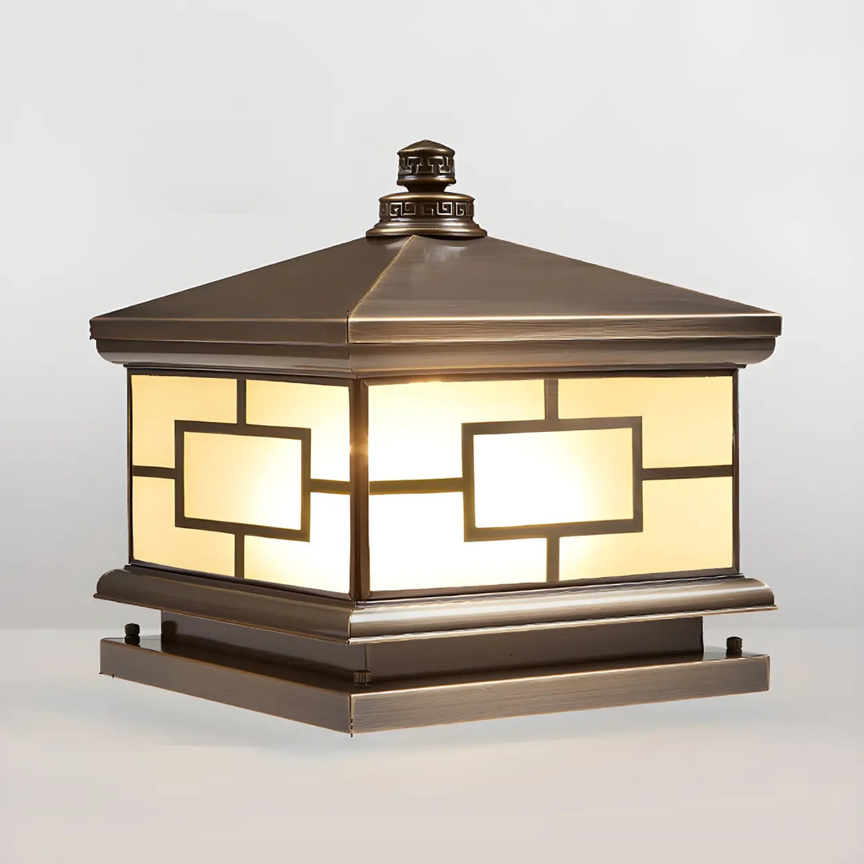 Vintage Square Metal Solar Outdoor Glass Post Light Image - 2