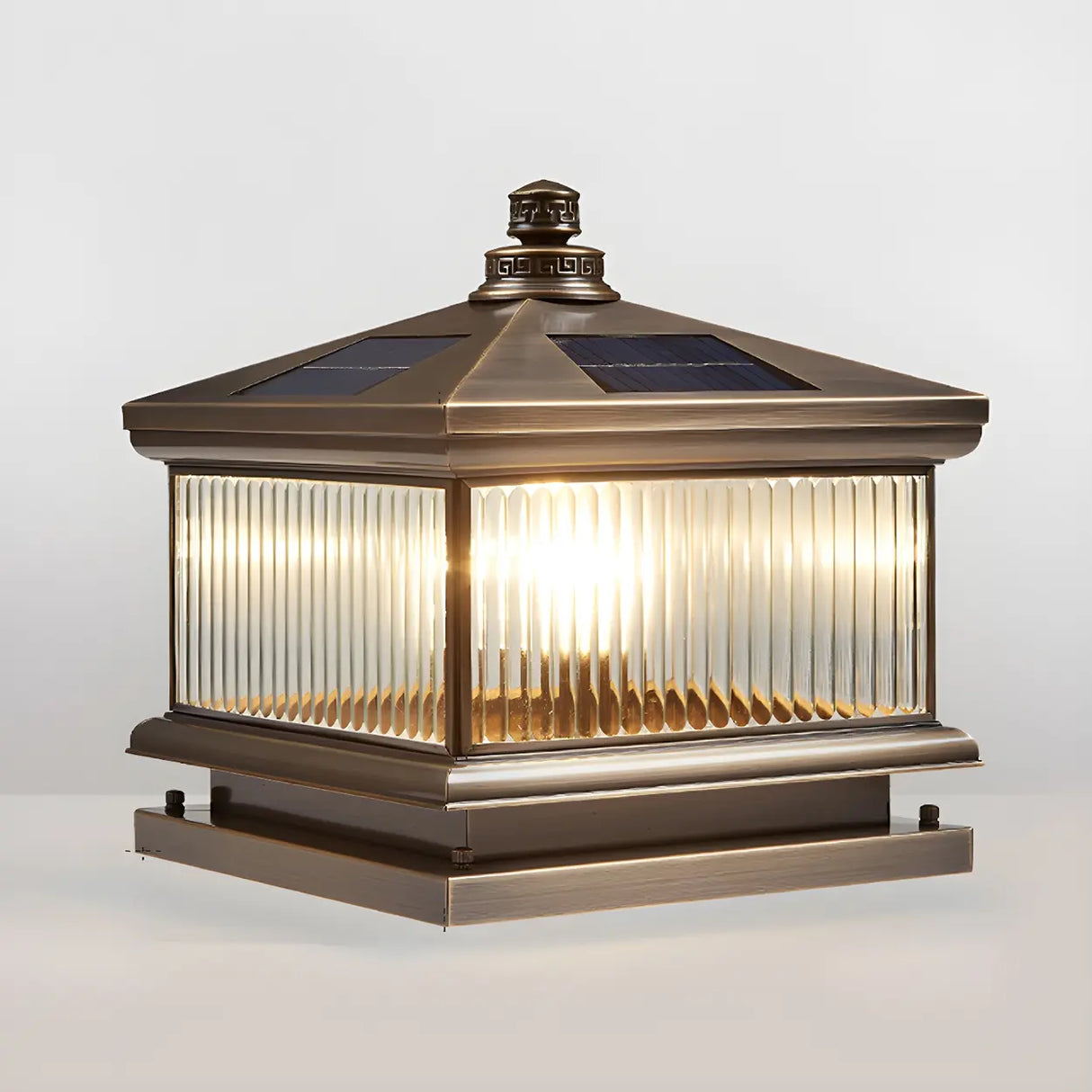 Vintage Square Metal Solar Outdoor Glass Post Light Image - 4