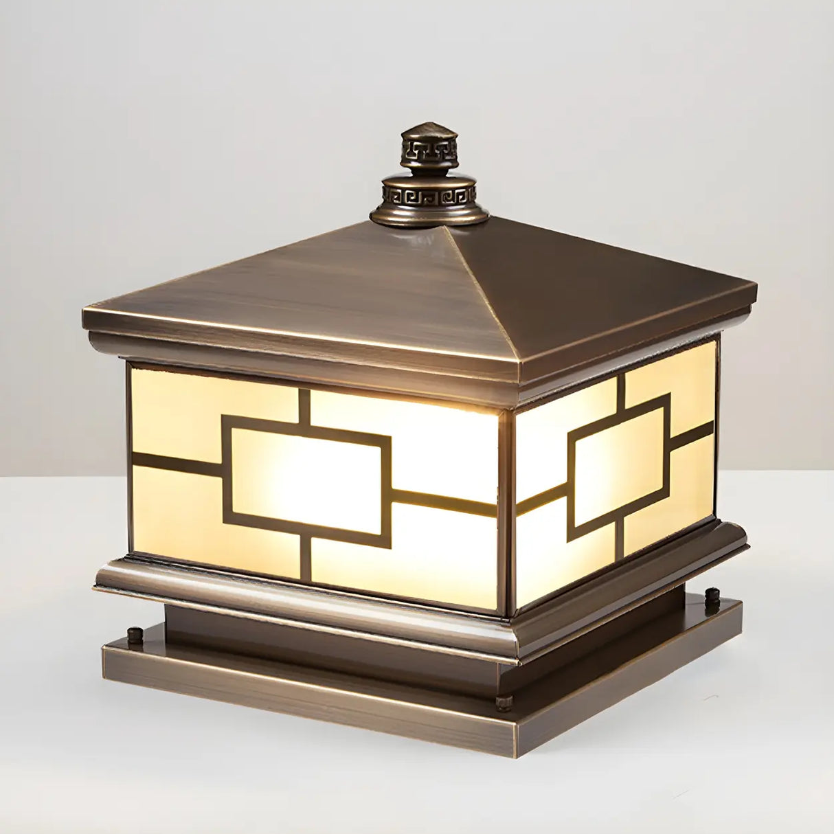 Vintage Square Metal Solar Outdoor Glass Post Light Image - 9
