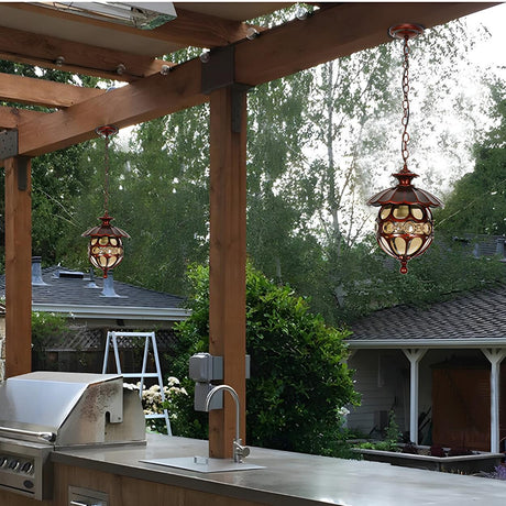 Vintage Stained Glass Globe Outdoor Pendant Light Image - 1