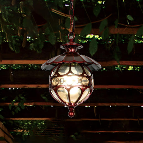 Vintage Stained Glass Globe Outdoor Pendant Light Image - 2