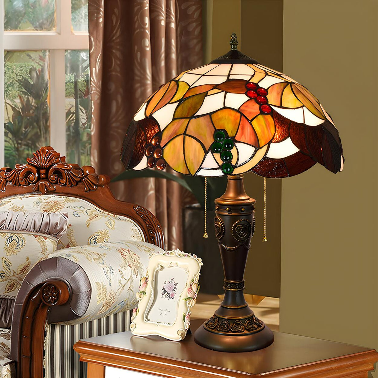 Vintage Tiffany Dome Stained Glass Shade Table Lamp Image - 16