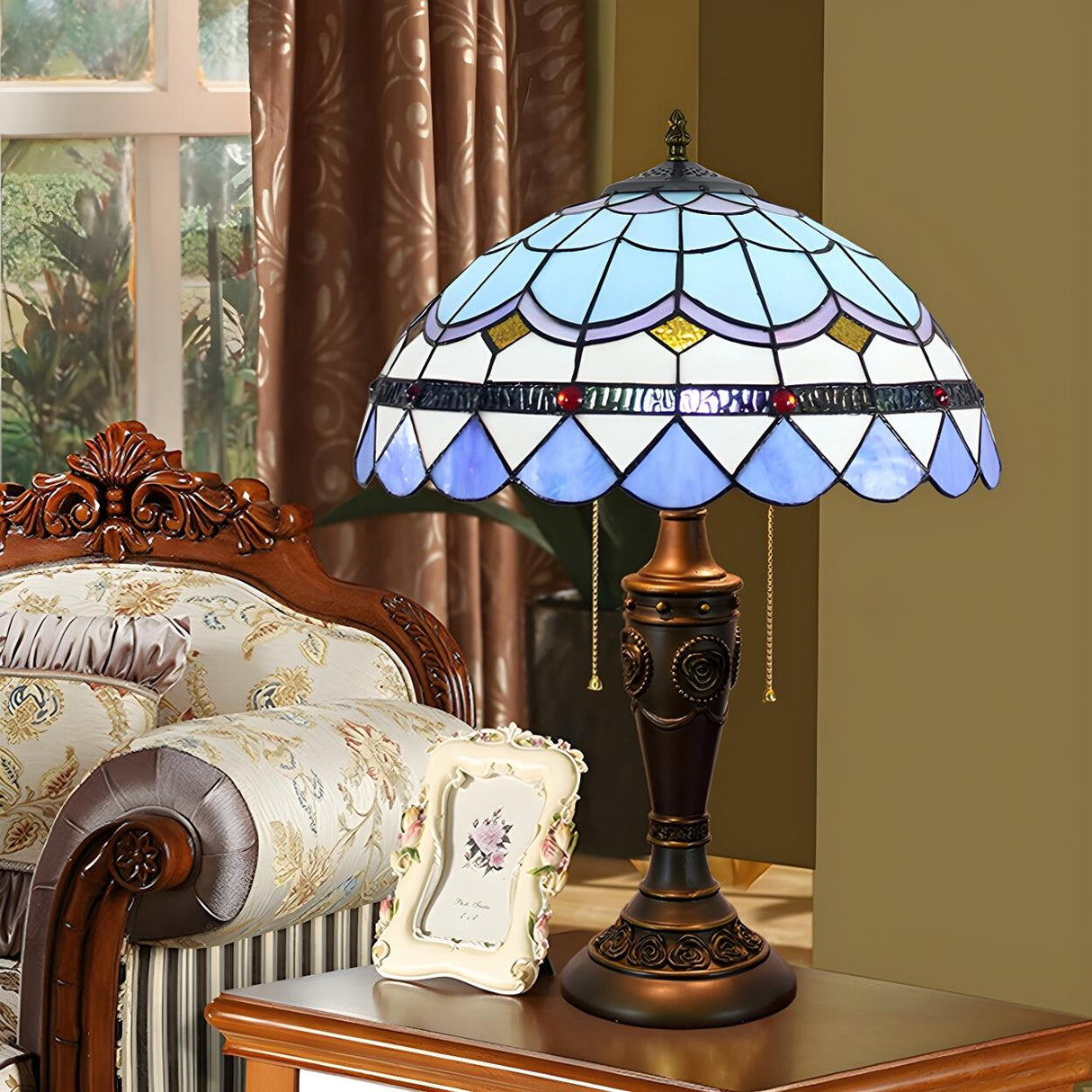 Vintage Tiffany Dome Stained Glass Shade Table Lamp Image - 5