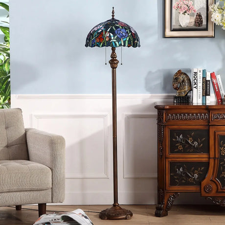 Vintage Tiffany Style Dome Stained Glass Floor Lamp Image - 1