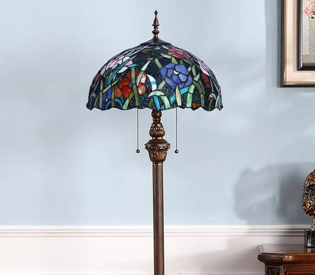 Vintage Tiffany Style Dome Stained Glass Floor Lamp Image - 3