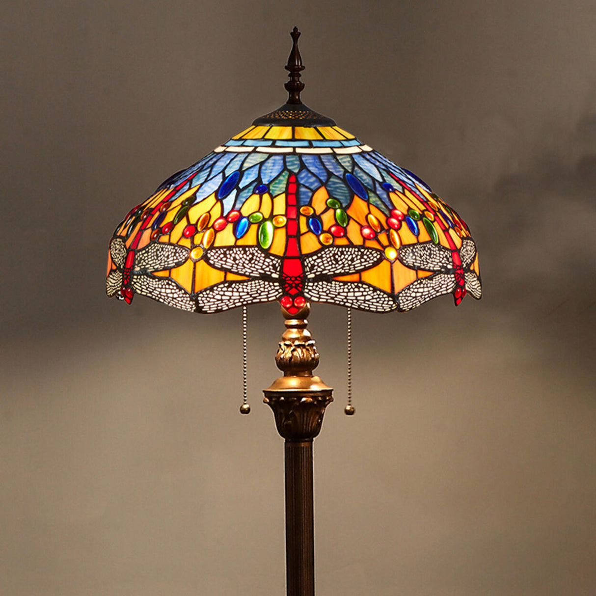 Vintage Tiffany Style Dome Stained Glass Floor Lamp Image - 7