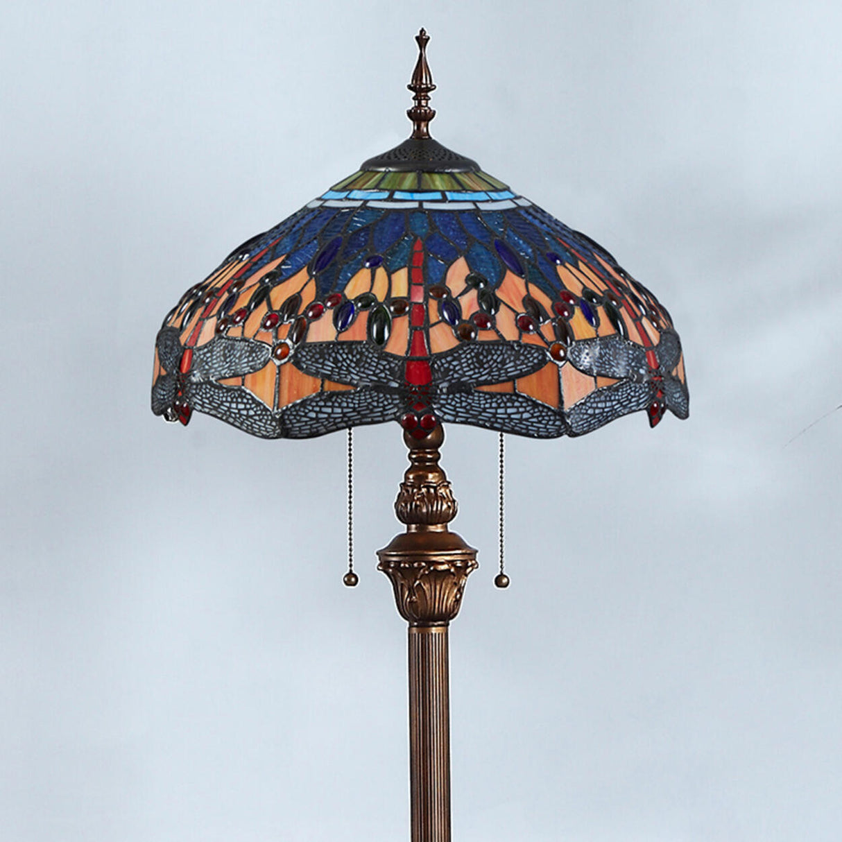 Vintage Tiffany Style Dome Stained Glass Floor Lamp Image - 8