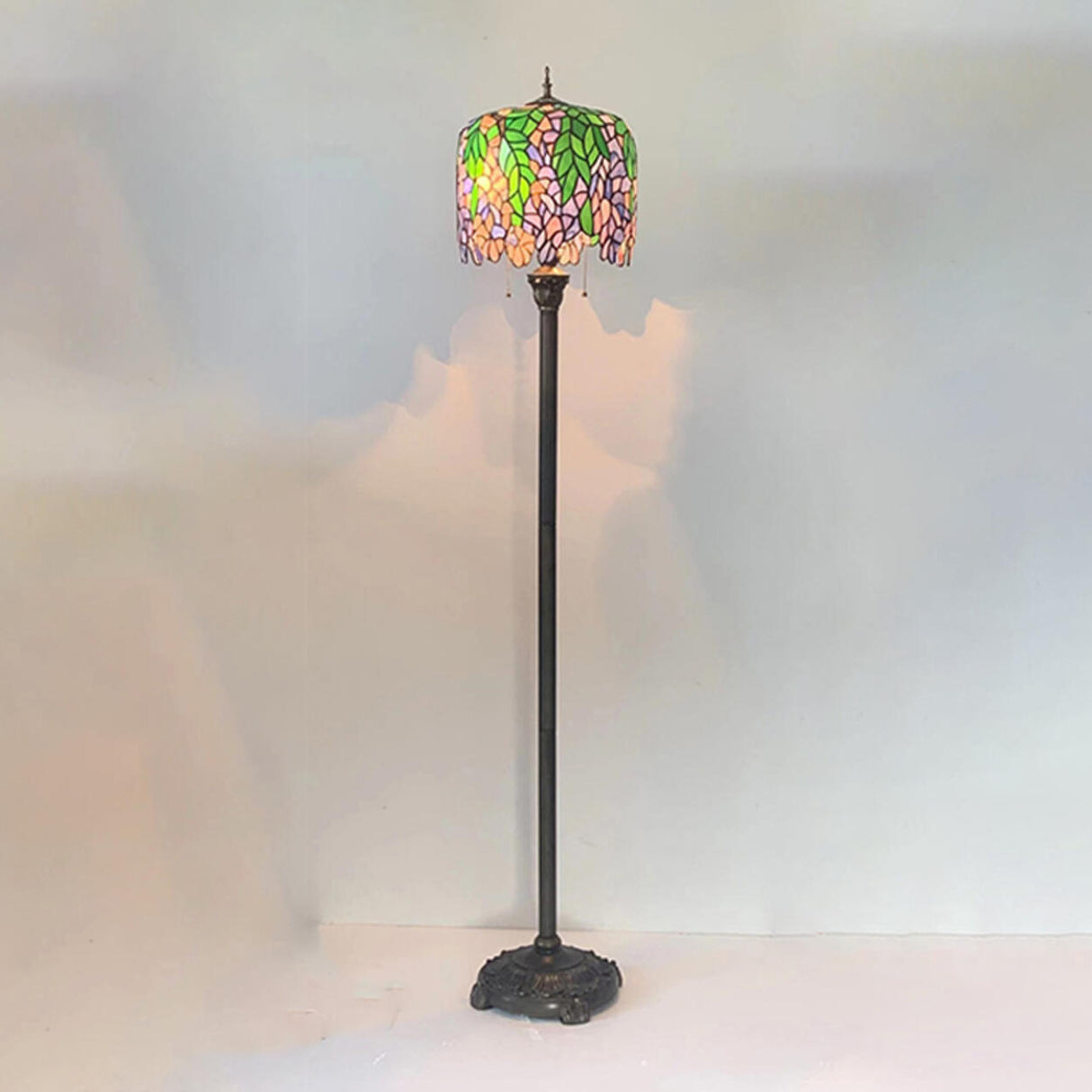 Vintage Tiffany Style Stained Dome Glass Floor Lamp Image - 6