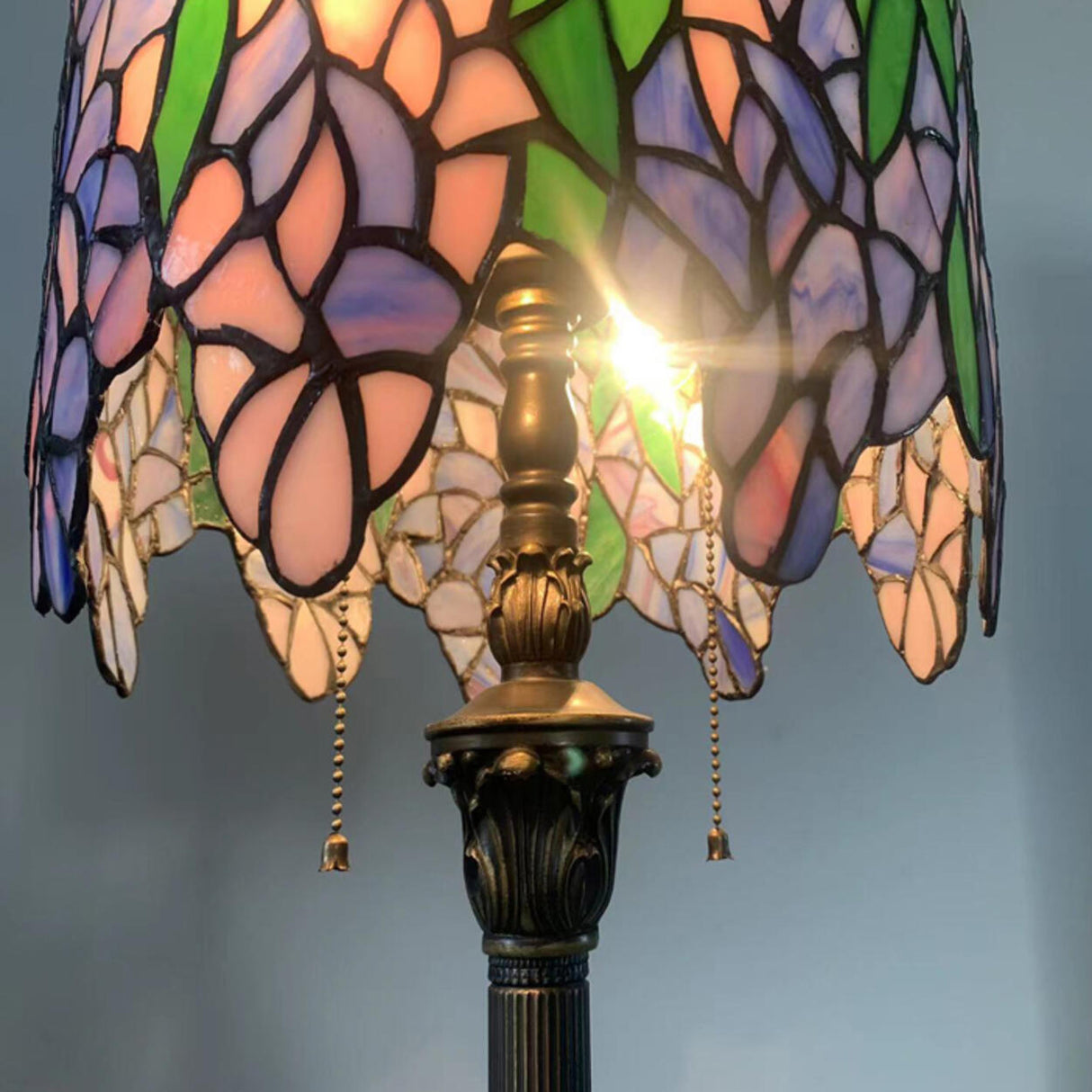 Vintage Tiffany Style Stained Dome Glass Floor Lamp Image - 8