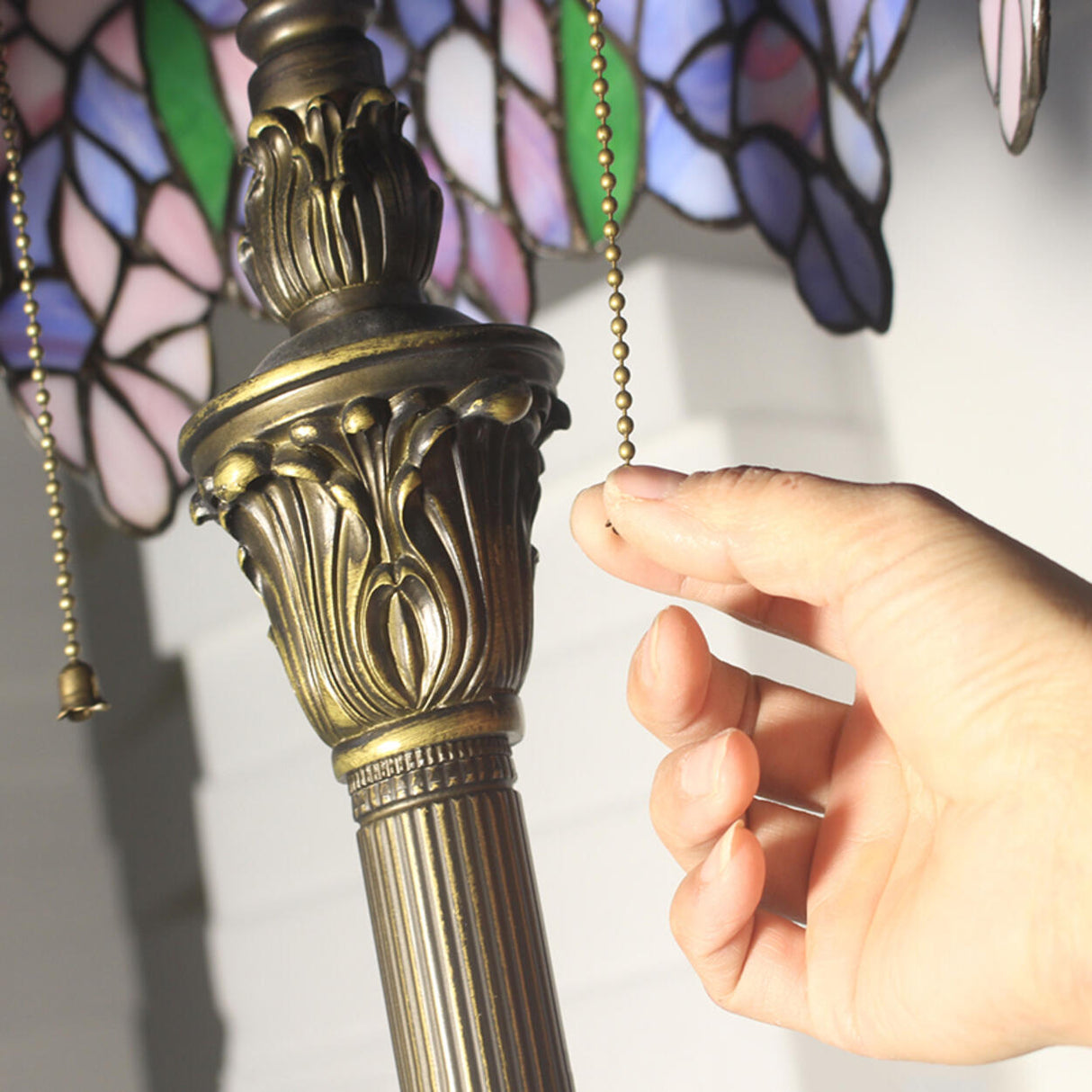 Vintage Tiffany Style Stained Dome Glass Floor Lamp Image - 9
